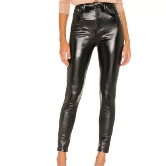We The Free High Waisted Faux Patent Leather Pants Button Fly Stretch Skinny 26 - Picture 1 of 8
